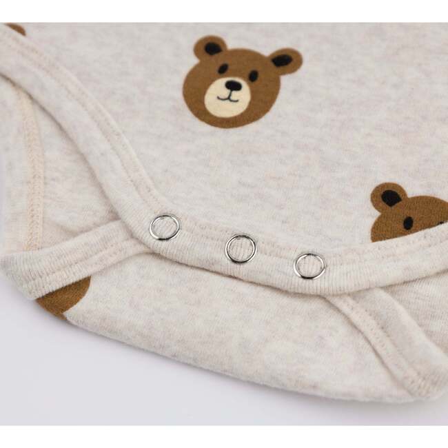 Teddy Bear Face Print Pocket Onesie, Malt - Onesies - 3