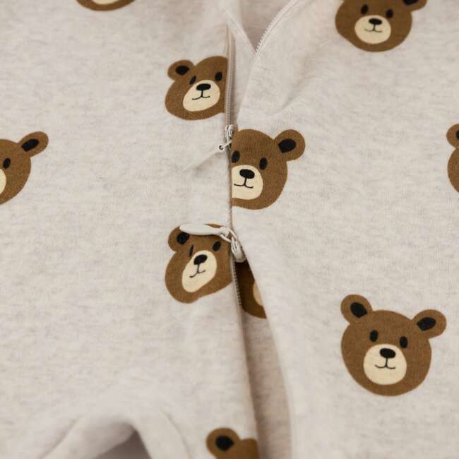 Teddy Bear Face Print Zipper Footie, Malt - Footie Pajamas - 4