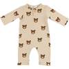 Teddy Bear Face One Button Romper French Terry, Biscotti - Rompers - 1 - thumbnail