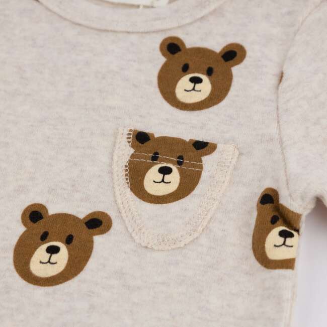 Teddy Bear Face Print Pocket Onesie, Malt - Onesies - 5