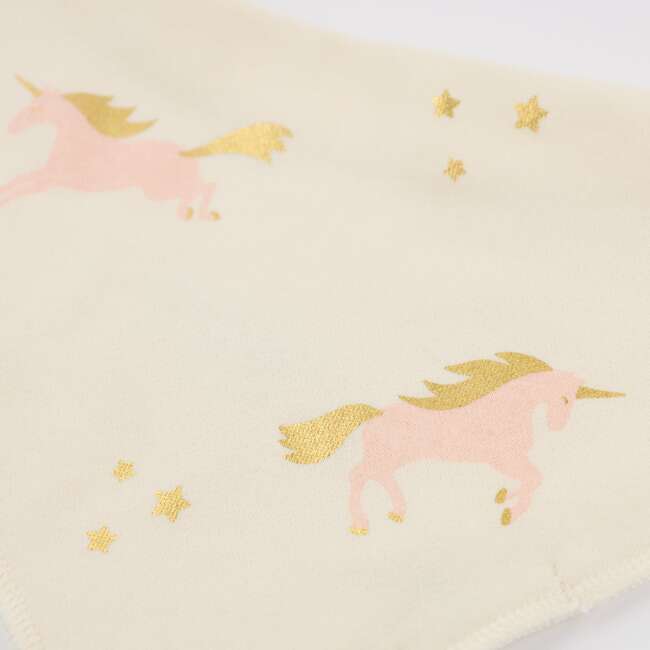 Unicorn Print French Terry Bandana Bib, Vanilla - Bibs - 6