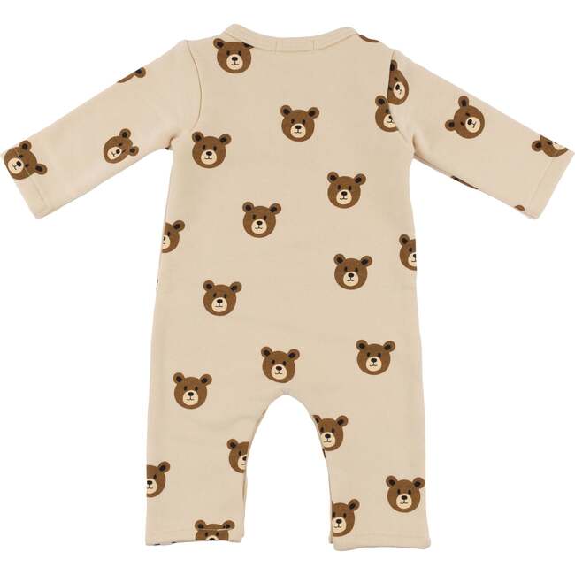 Teddy Bear Face One Button Romper French Terry, Biscotti - Rompers - 2