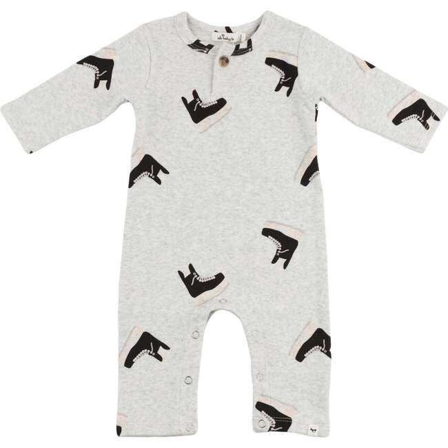 Hockey Skate Print One Button Romper Baby Rib, Heather Gray