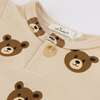 Teddy Bear Face One Button Romper French Terry, Biscotti - Rompers - 4