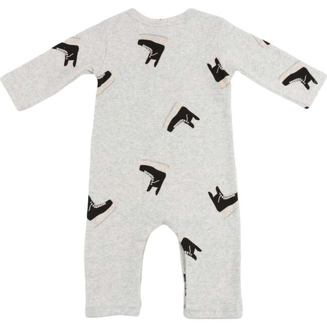 Hockey Skate Print One Button Romper Baby Rib, Heather Gray - Rompers - 2