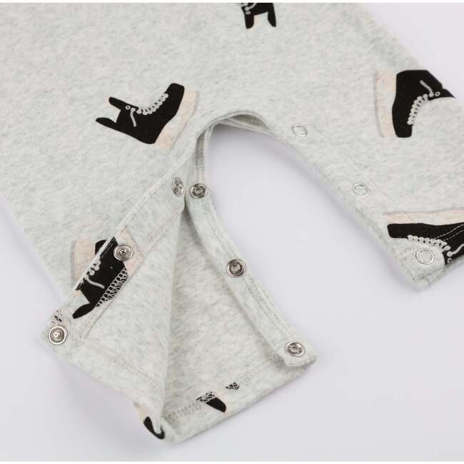 Hockey Skate Print One Button Romper Baby Rib, Heather Gray - Rompers - 3