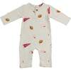 Football Print One Button Romper Baby Rib, Oatmeal Heather - Rompers - 1 - thumbnail