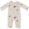 Football Print One Button Romper Baby Rib, Oatmeal Heather - Rompers - 2