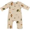 Camping Print One Button Romper French Terry, Biscotti - Rompers - 1 - thumbnail