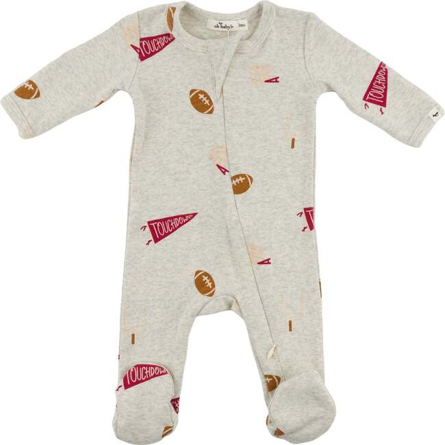 Football Print Footie, Oatmeal Heather