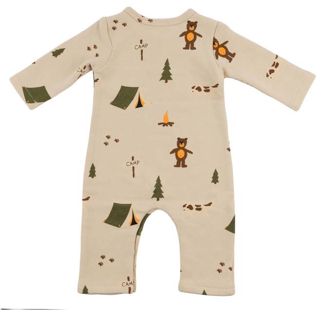 Camping Print One Button Romper French Terry, Biscotti - Rompers - 2