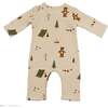 Camping Print One Button Romper French Terry, Biscotti - Rompers - 2