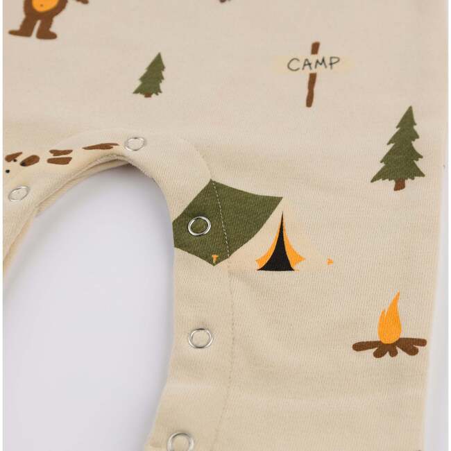 Camping Print One Button Romper French Terry, Biscotti - Rompers - 3