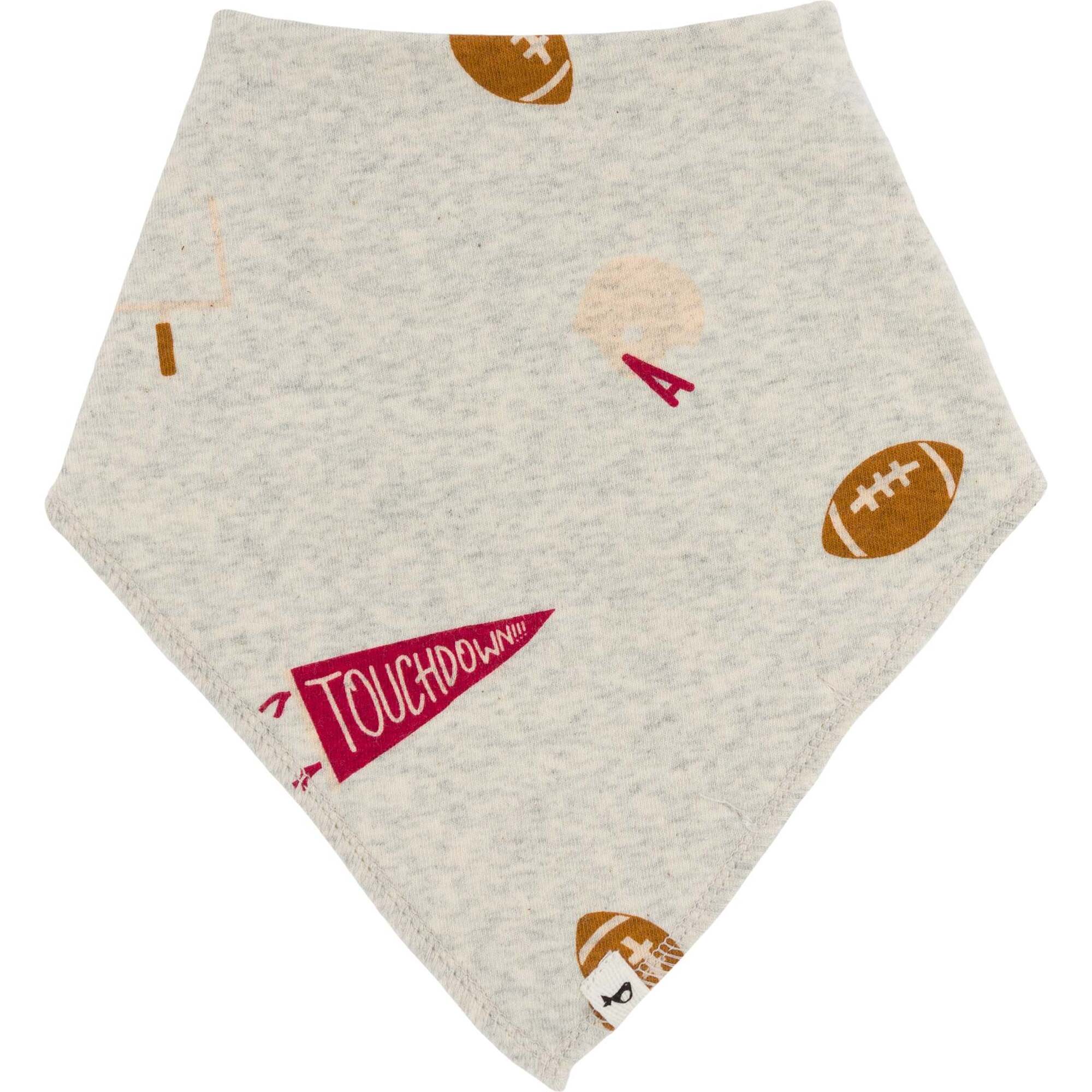 Football Print Baby Rib Bandana Bib, Oatmeal Heather - Bibs - 1