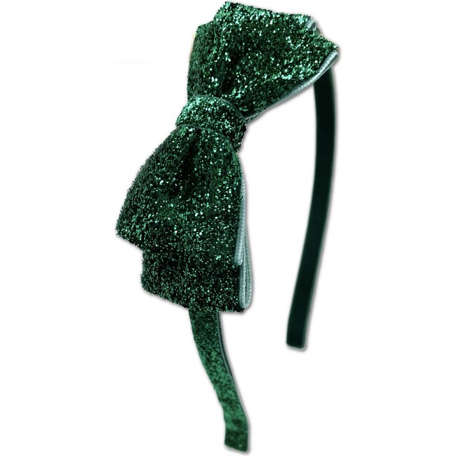 Glitter Bow Headband, Emerald - Hair Accessories - 1