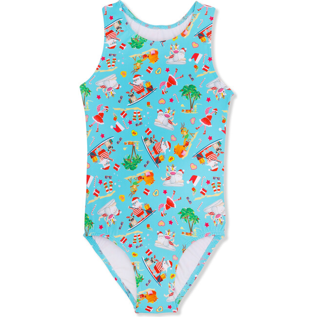 Beach Holiday Racer Back Sleeveless Leotard, Turquoise