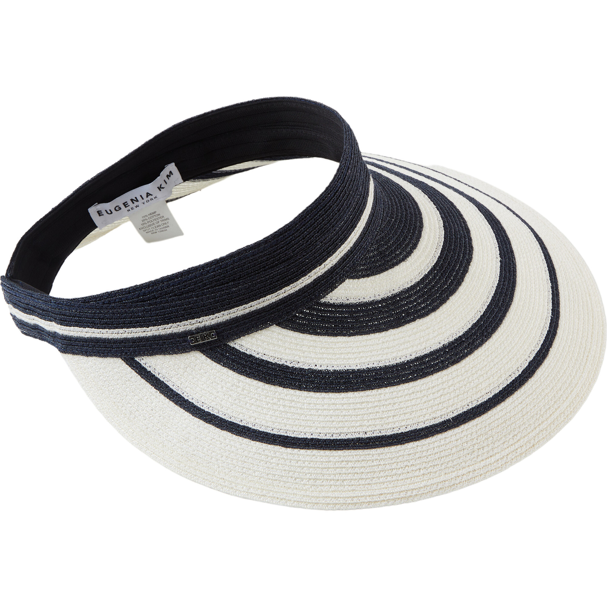 Women's Trixie Striped Hemp Silver Logo Plate Packable Visor, Navy & Ivory - Hats - 1