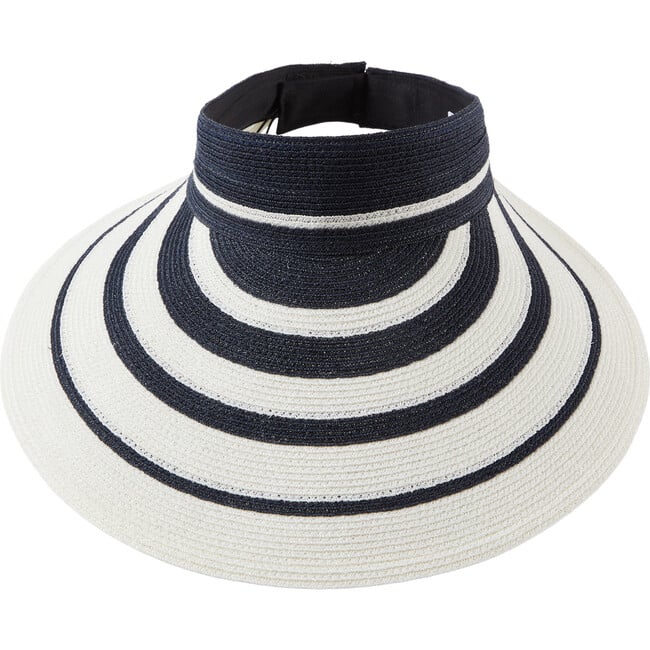 Women's Trixie Striped Hemp Silver Logo Plate Packable Visor, Navy & Ivory - Hats - 2