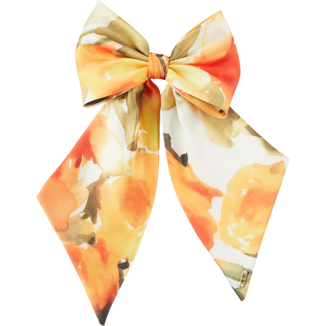 Women's Tracy Floral Print 14Kt Gold Logo Tipped Bow Barrette, Orange