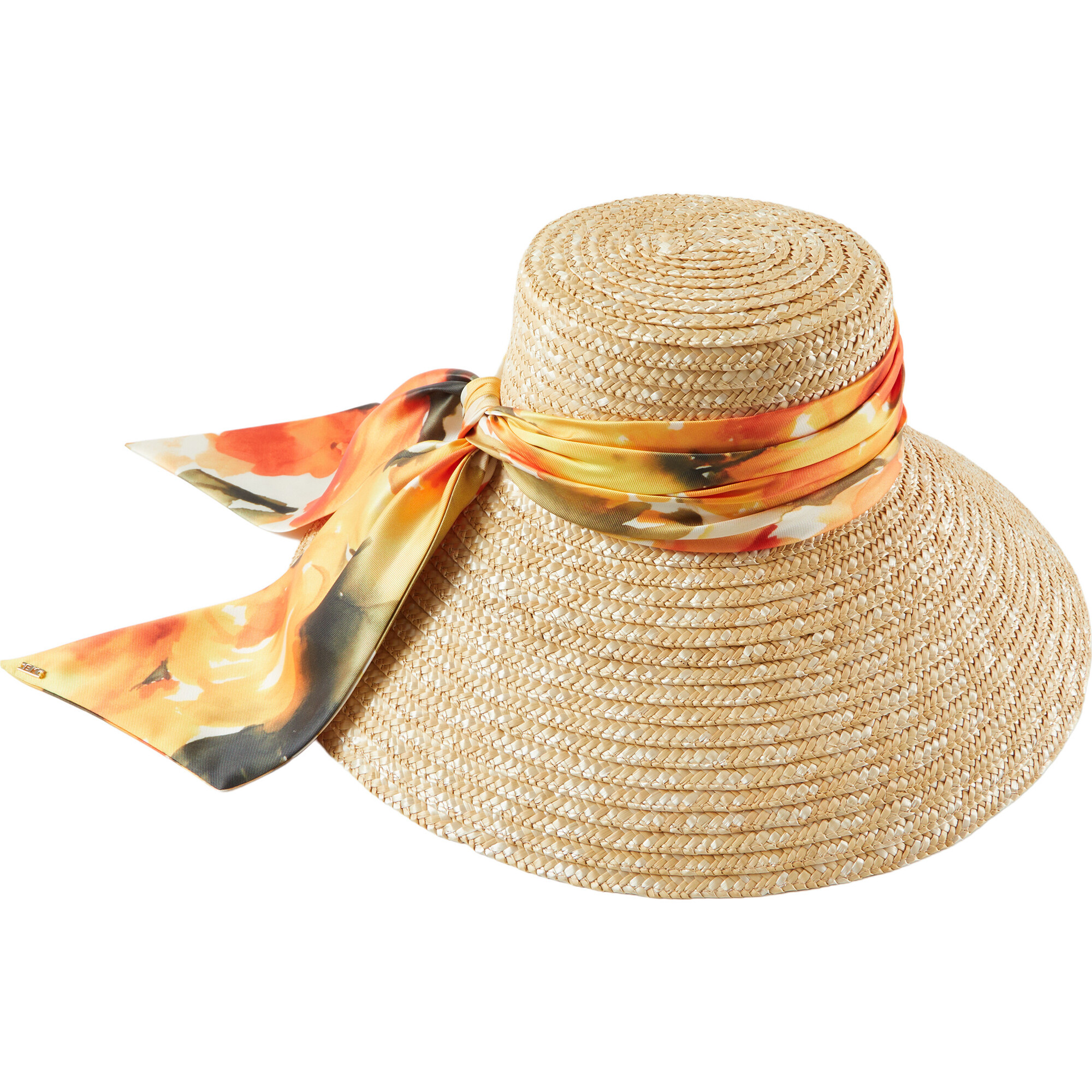 Women's Mirabel 14Kt Gold Logo Floral Band Wide Brim UPF 50+ Sunhat, Natural - Hats - 1