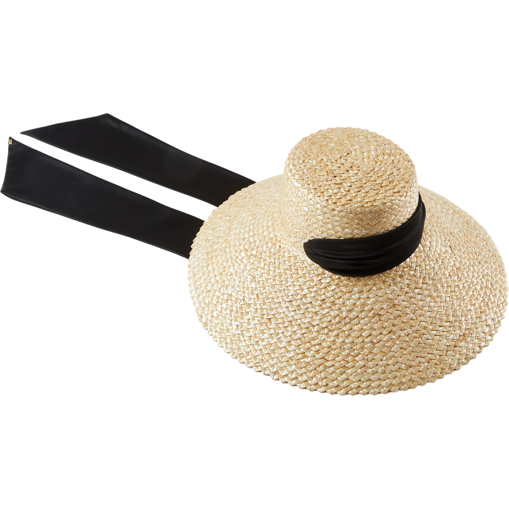 Women's Mirabel 14Kt Gold Logo Satin Scarf Wide Brim UPF 50+ Sunhat, Natural - Hats - 1