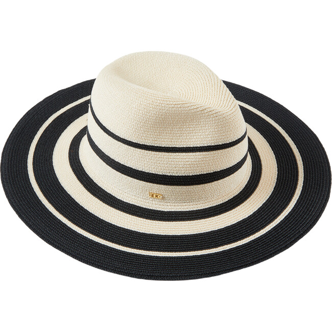 Women's Emmanuelle 14Kt Gold Logo Wide Brim UPF 30+ Fedora, Ivory & Black