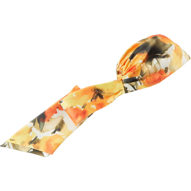 Women's Gigi Floral Print 14Kt Gold Logo Tipped Satin Headscarf, Orange