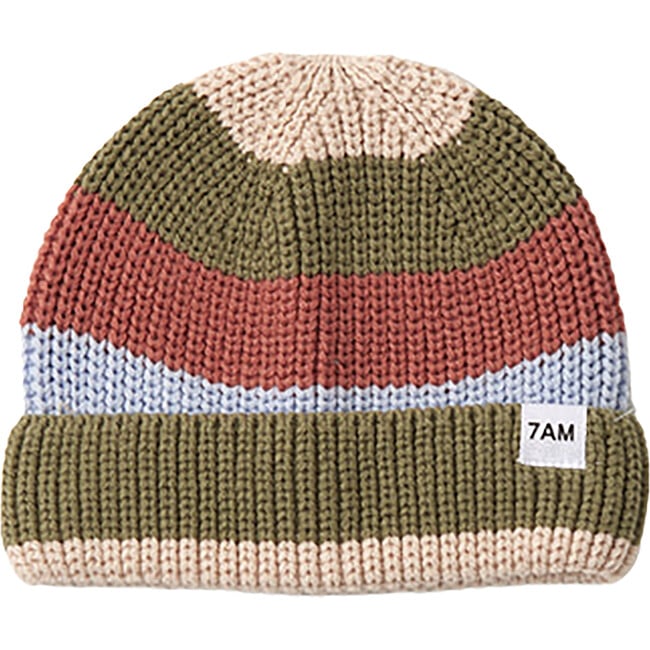 Chunky Ribbed Knit Striped Elastic Fit Beanie Hat, Black Melange & Multicolors