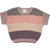 Chunky Ribbed Knit Striped Round Neck Short Sleeve Wide Boxy Fit Sweater, Multicolors - Sweaters - 1 - thumbnail