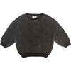 Chunky Ribbed Knit Round Neck Long Sleeve Wide Boxy Fit Sweater, Black Melange & Brown - Sweaters - 1 - thumbnail