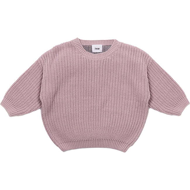 Chunky Ribbed Knit Round Neck Long Sleeve Wide Boxy Fit Sweater, Ash Rose & Grey