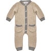 Chunky Ribbed Knit Round Neck Long Sleeve Loose-Fit Romper, Oat & Heather Grey - Rompers - 1 - thumbnail