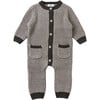 Chunky Ribbed Knit Round Neck Long Sleeve Loose-Fit Romper, Heather Grey & Black - Rompers - 1 - thumbnail