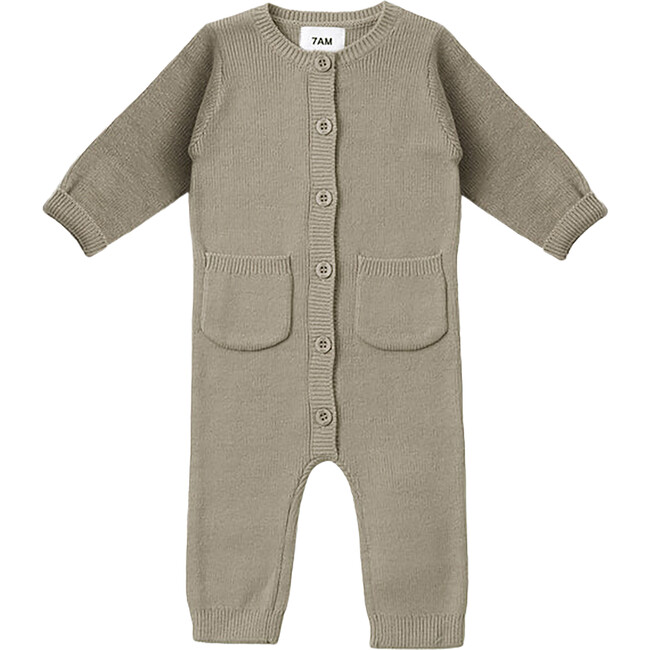 Chunky Ribbed Knit Round Neck Long Sleeve Fitted Romper, Olive