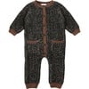 Chunky Ribbed Knit Round Neck Long Sleeve Loose-Fit Romper, Black Melange & Brown - Rompers - 1 - thumbnail