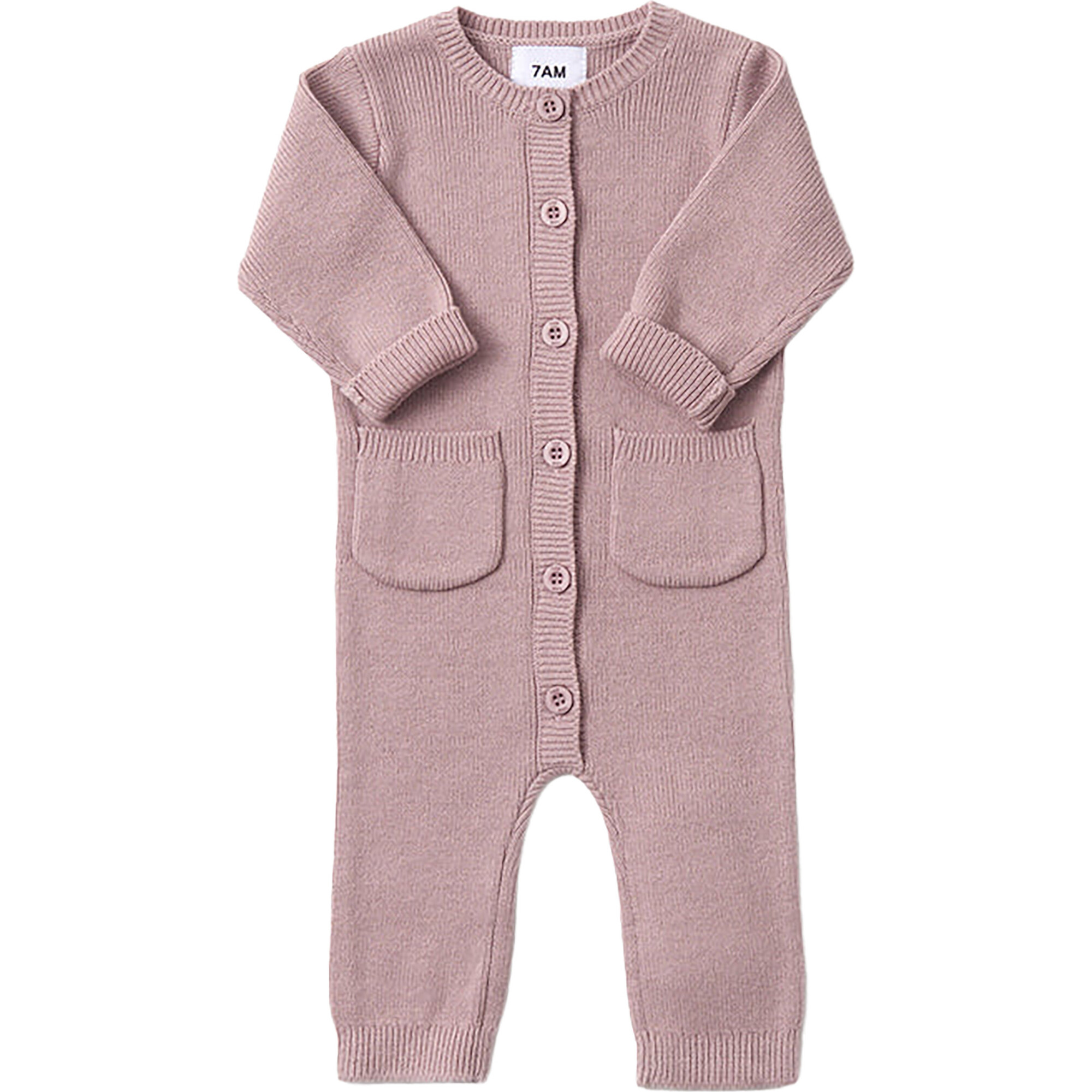 Chunky Ribbed Knit Round Neck Long Sleeve Fitted Romper, Ash Rose - Rompers - 1
