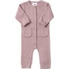 Chunky Ribbed Knit Round Neck Long Sleeve Fitted Romper, Ash Rose - Rompers - 1 - thumbnail