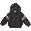 Chunky Ribbed Knit Long Sleeve Front Pocket Boxy Fit Hooded Sweater, Black Melange - Sweatshirts - 1 - thumbnail