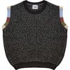 Chunky Ribbed Knit Crew Neck Sleeveless Wide Boxy Fit Tank Top, Black Melange - Tank Tops - 1 - thumbnail