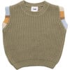 Chunky Ribbed Knit Crew Neck Sleeveless Wide Boxy Fit Tank Top, Olive - Tank Tops - 1 - thumbnail