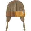 Chunky Ribbed Knit Chin Strap Snap Earflaps Elastic Fit Beanie, Olive - Winter Hats - 1 - thumbnail