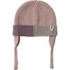 Chunky Ribbed Knit Chin Strap Snap Earflaps Elastic Fit Beanie, Ash Rose - Winter Hats - 1 - thumbnail