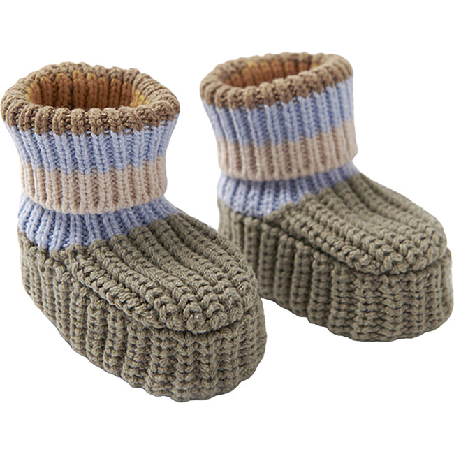 Chunky Ribbed Knit Anti-Grip Sole Slip-On Slippers, Olive & Multicolors