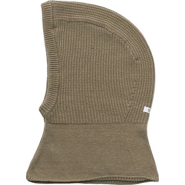 Chunky Ribbed Cotton Knit Elastic Fit Balaclava, Olive