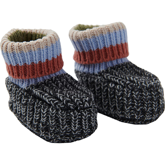 Chunky Ribbed Knit Anti-Grip Sole Slip-On Slippers, Black Melange & Multicolors