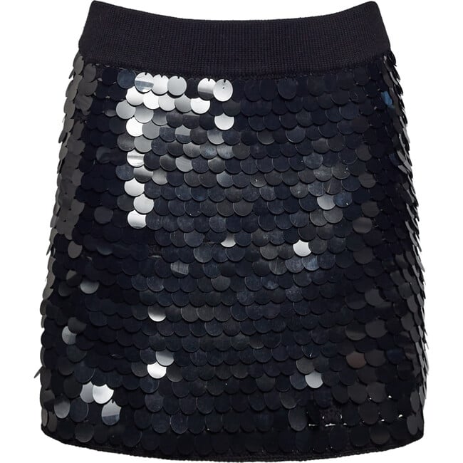 Women's Mya Open Crochet Stitch Large Sequins Mini Skirt, Black & Black