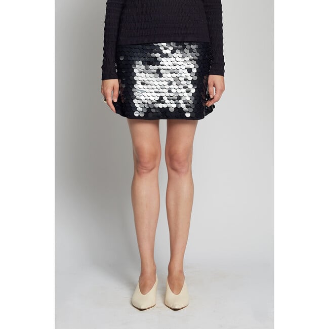 Women's Mya Open Crochet Stitch Large Sequins Mini Skirt, Black & Black - Skirts - 2