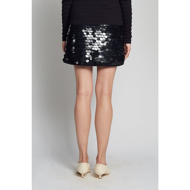 Women's Mya Open Crochet Stitch Large Sequins Mini Skirt, Black & Black - Skirts - 3