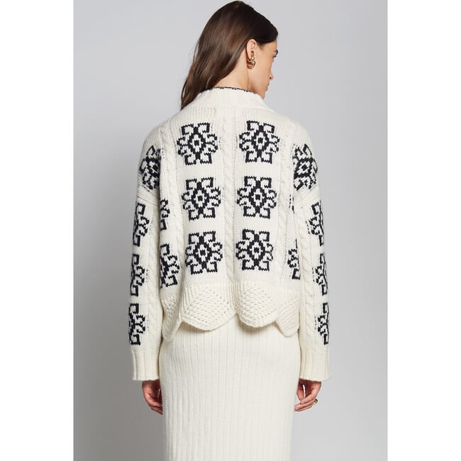 Women's Sienna Scandinavian Pattern Scallop Hem Sweater, Ivory & Black Combo - Sweaters - 3