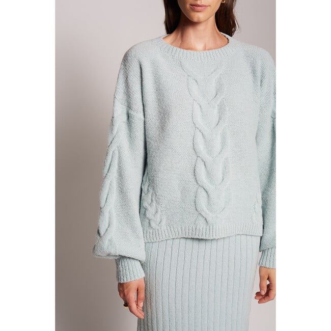 Women's Vaida Hand-Knit Feminine Blouson Sleeve Sweater, Mint - Sweaters - 5